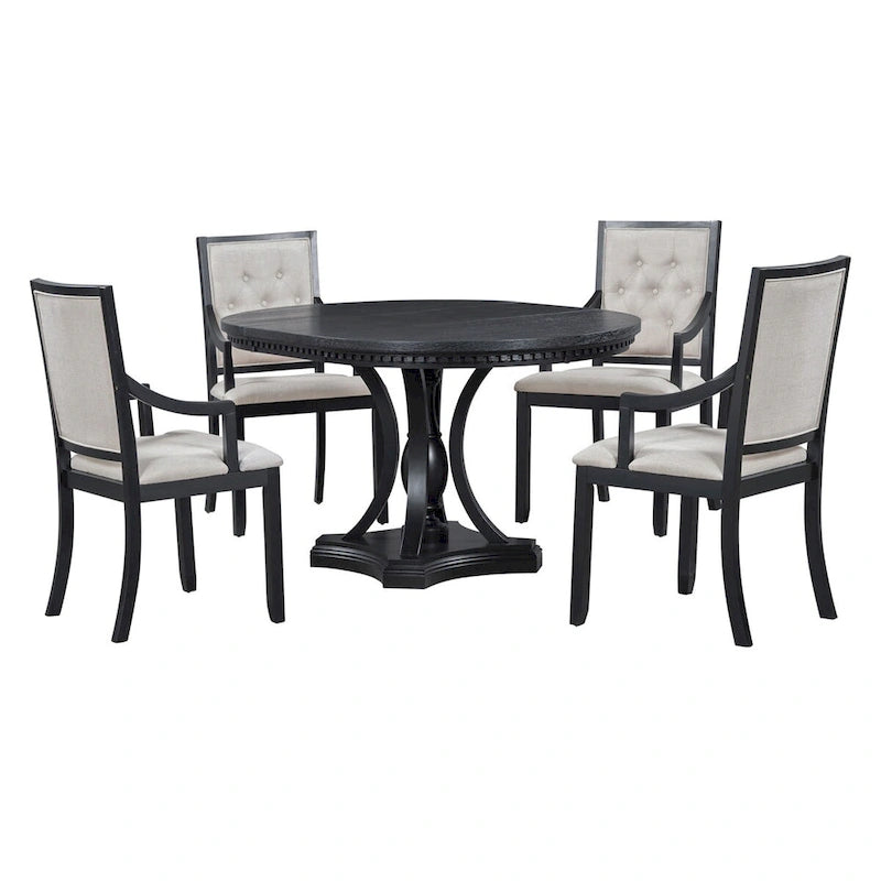 Grigio antico / Nero / Rovere e Bianco | Set da pranzo rotondo allungabile da 5 pezzi per 4 persone