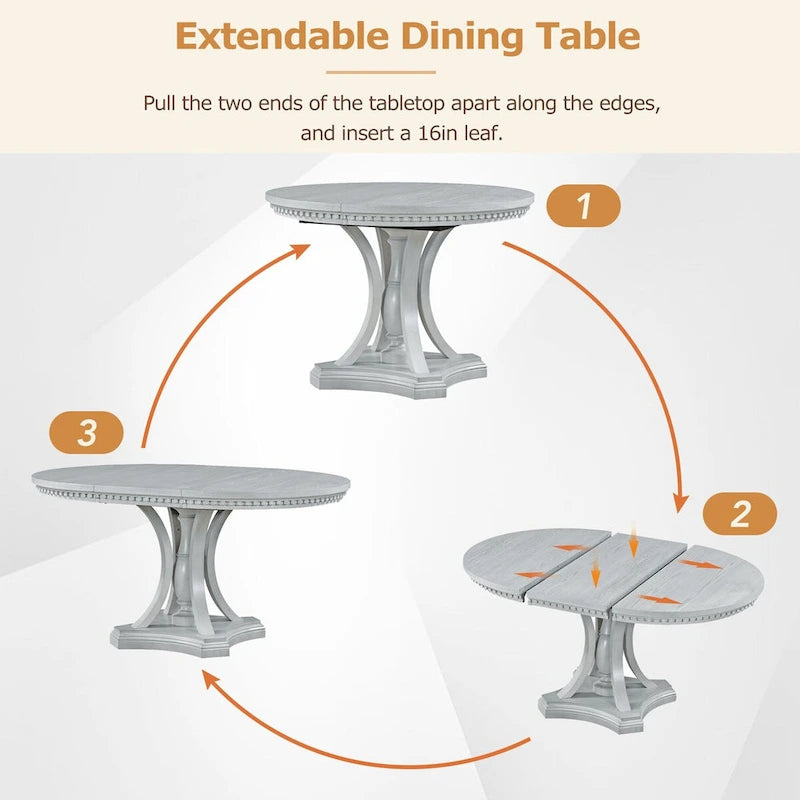 Grigio antico / Nero / Rovere e Bianco | Set da pranzo rotondo allungabile da 5 pezzi per 4 persone