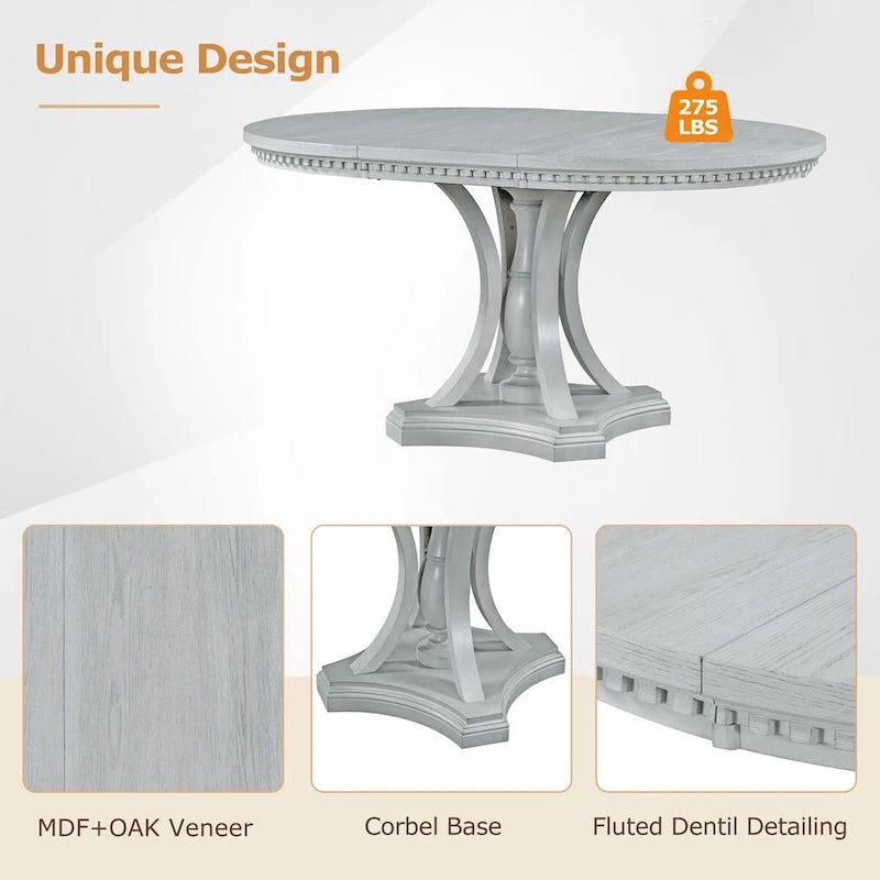 Grigio antico / Nero / Rovere e Bianco | Set da pranzo rotondo allungabile da 5 pezzi per 4 persone