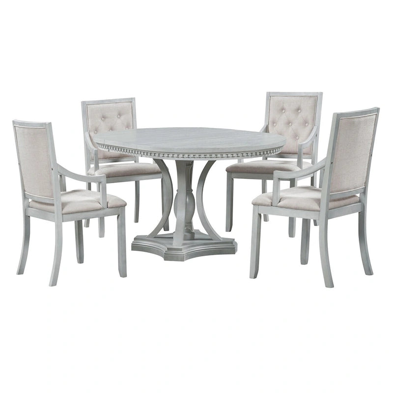 Grigio antico / Nero / Rovere e Bianco | Set da pranzo rotondo allungabile da 5 pezzi per 4 persone