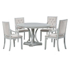 Grigio antico / Nero / Rovere e Bianco | Set da pranzo rotondo allungabile da 5 pezzi per 4 persone