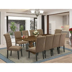 East West Furniture 11 Piece Dining Set- a Dining Table and 10 Light Sable Linen Fabric Chairs(Finish Options)