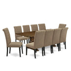Set da pranzo 11 pezzi, noce/Jacobean, sedie in tessuto lino, 10 posti