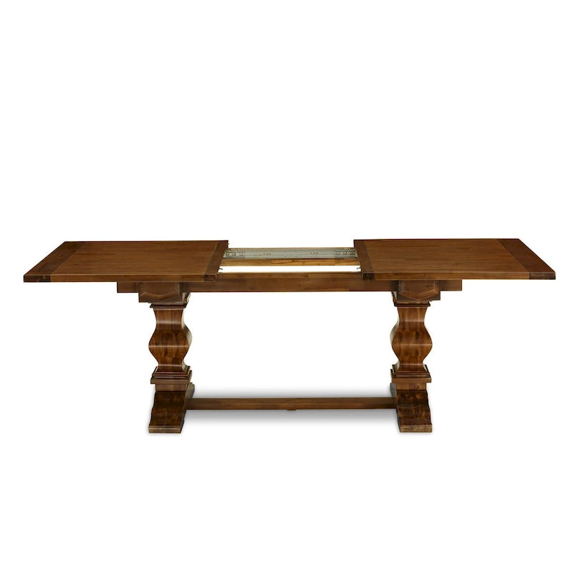 Set da pranzo 11 pezzi, noce/Jacobean, sedie in tessuto lino, 10 posti