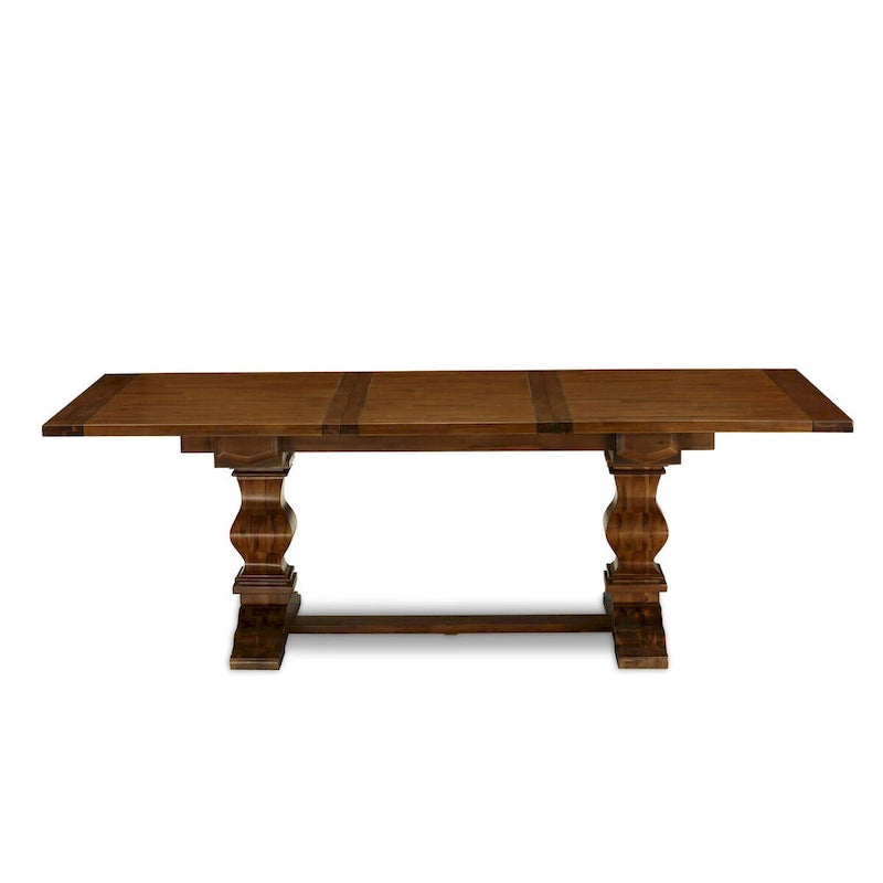 Set da pranzo 11 pezzi, noce/Jacobean, sedie in tessuto lino, 10 posti