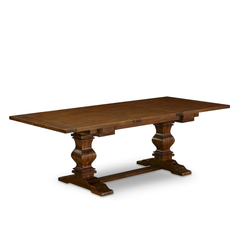 Set da pranzo 11 pezzi, noce/Jacobean, sedie in tessuto lino, 10 posti