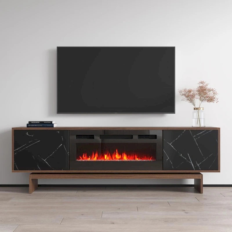 Mobile TV con Camino Elettrico Effetto Noce, Stile Moderno, Adatto per TV fino a 80", 2 Opzioni di Colore