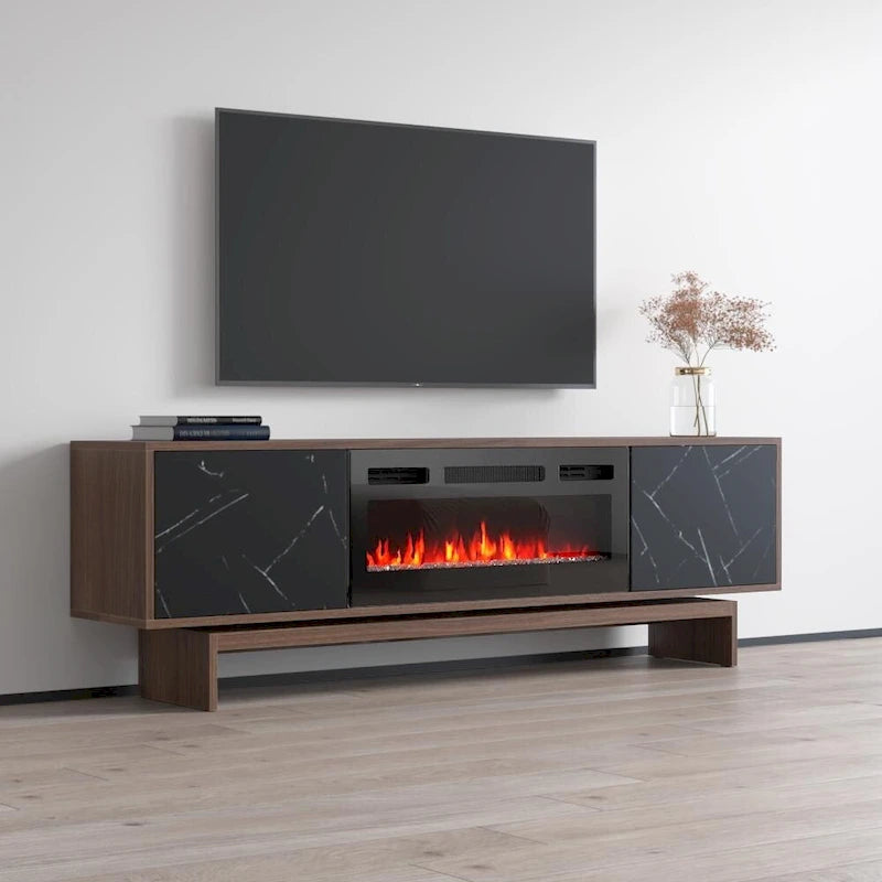 Mobile TV con Camino Elettrico Effetto Noce, Stile Moderno, Adatto per TV fino a 80", 2 Opzioni di Colore