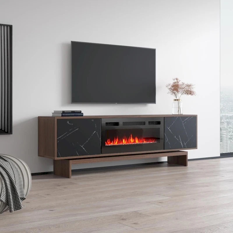 Mobile TV con Camino Elettrico Effetto Noce, Stile Moderno, Adatto per TV fino a 80", 2 Opzioni di Colore