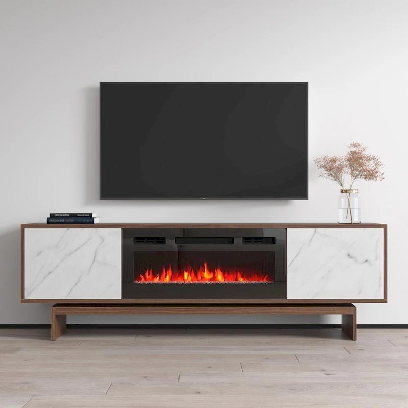 Mobile TV con Camino Elettrico Effetto Noce, Stile Moderno, Adatto per TV fino a 80", 2 Opzioni di Colore