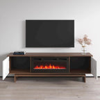 Mobile TV con Camino Elettrico Effetto Noce, Stile Moderno, Adatto per TV fino a 80", 2 Opzioni di Colore