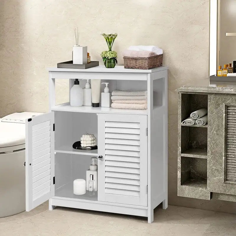 Mobiletto contenitore a pavimento con ante a persiana bianco / grigio / nero, montaggio da 1 persona