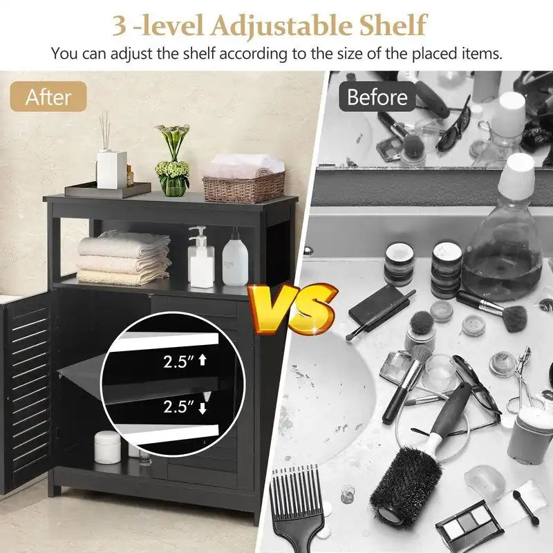 Mobiletto contenitore a pavimento con ante a persiana bianco / grigio / nero, montaggio da 1 persona