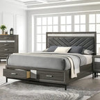 Piattaforma Letto con Cassetti Contenitore Chevron Grigio | King / Queen / Matrimoniale | 1–2 Persone