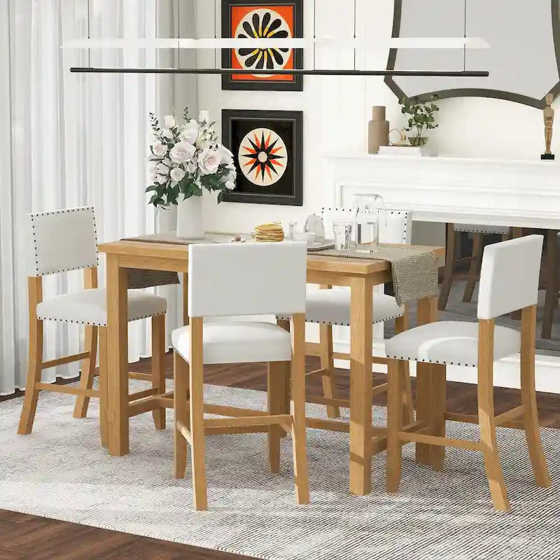 Set da pranzo ad altezza bancone in legno naturale, 5 posti