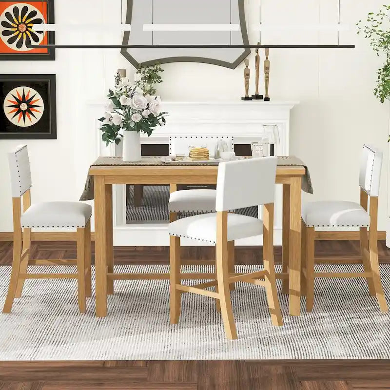 Set da pranzo ad altezza bancone in legno naturale, 5 posti