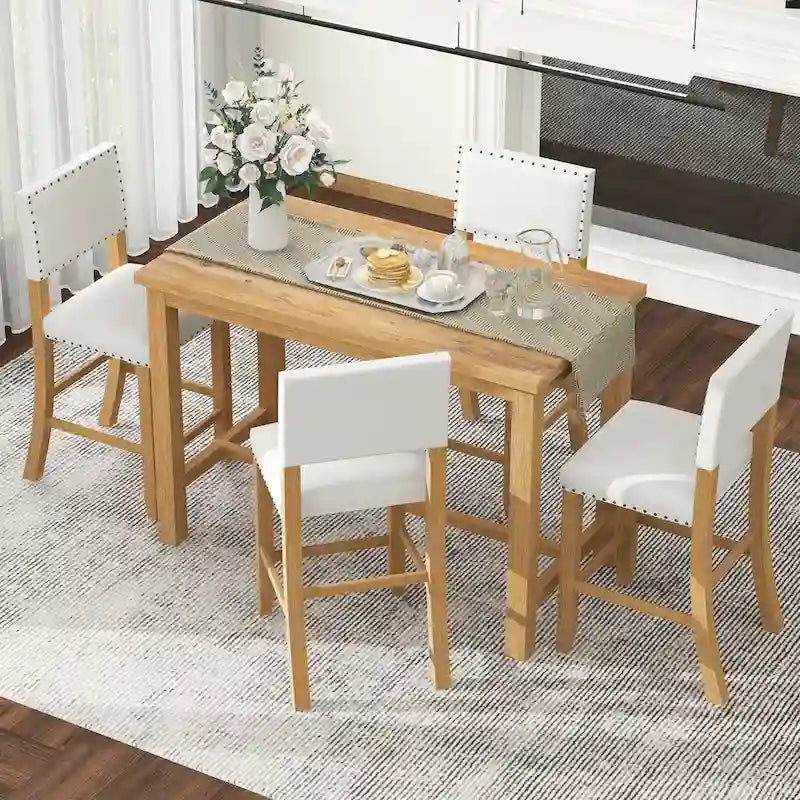 Set da pranzo ad altezza bancone in legno naturale, 5 posti