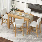 Set da pranzo ad altezza bancone in legno naturale, 5 posti