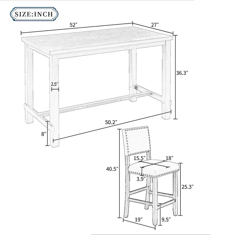 Set da pranzo ad altezza bancone in legno naturale, 5 posti