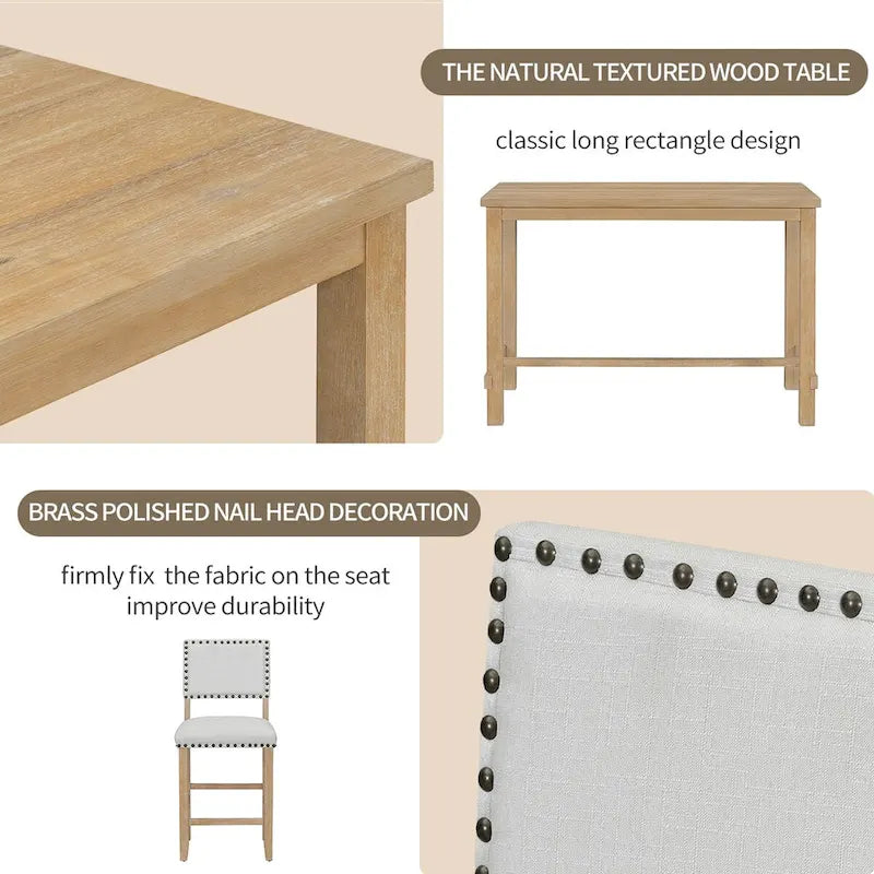 Set da pranzo ad altezza bancone in legno naturale, 5 posti
