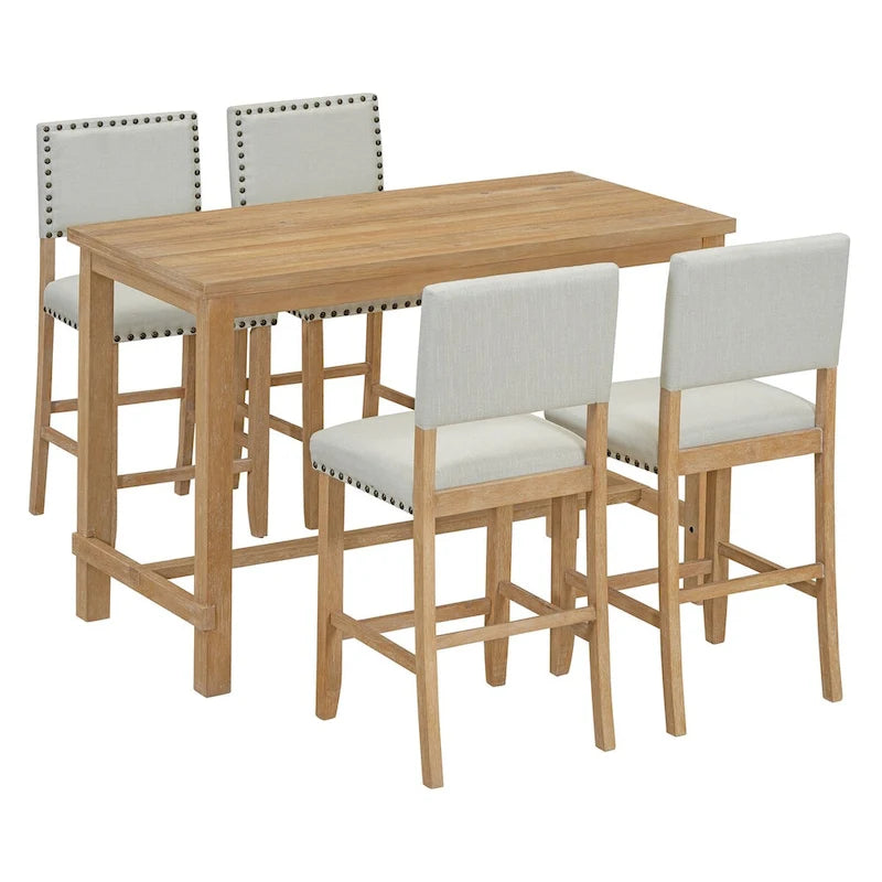 Set da pranzo ad altezza bancone in legno naturale, 5 posti