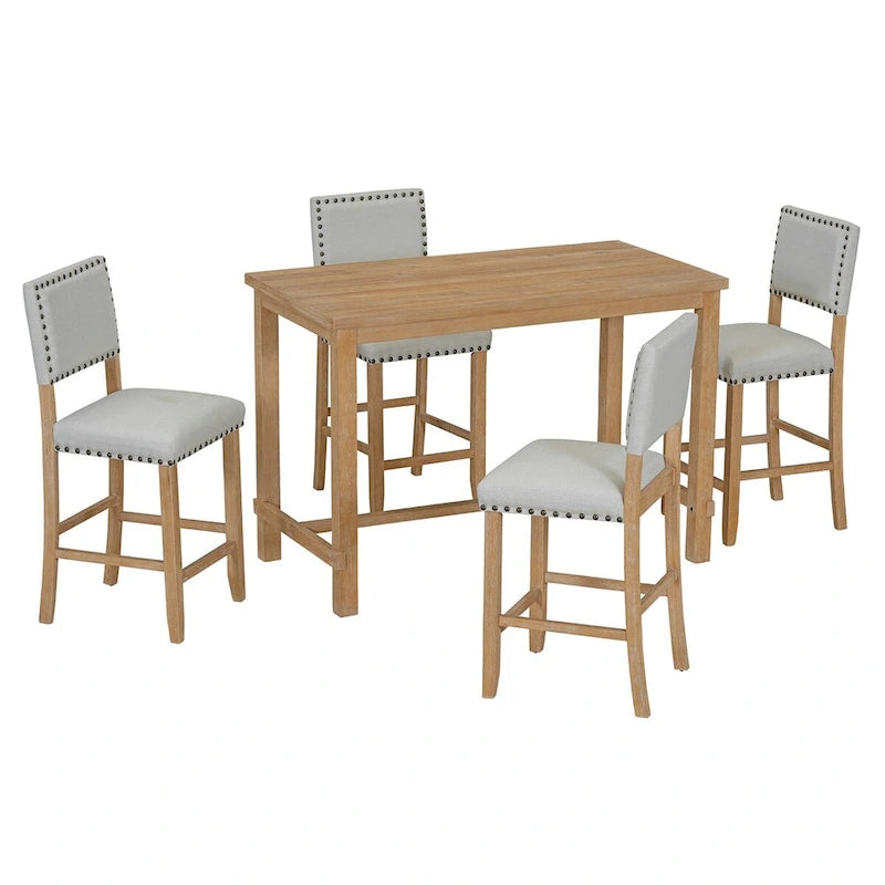 Set da pranzo ad altezza bancone in legno naturale, 5 posti