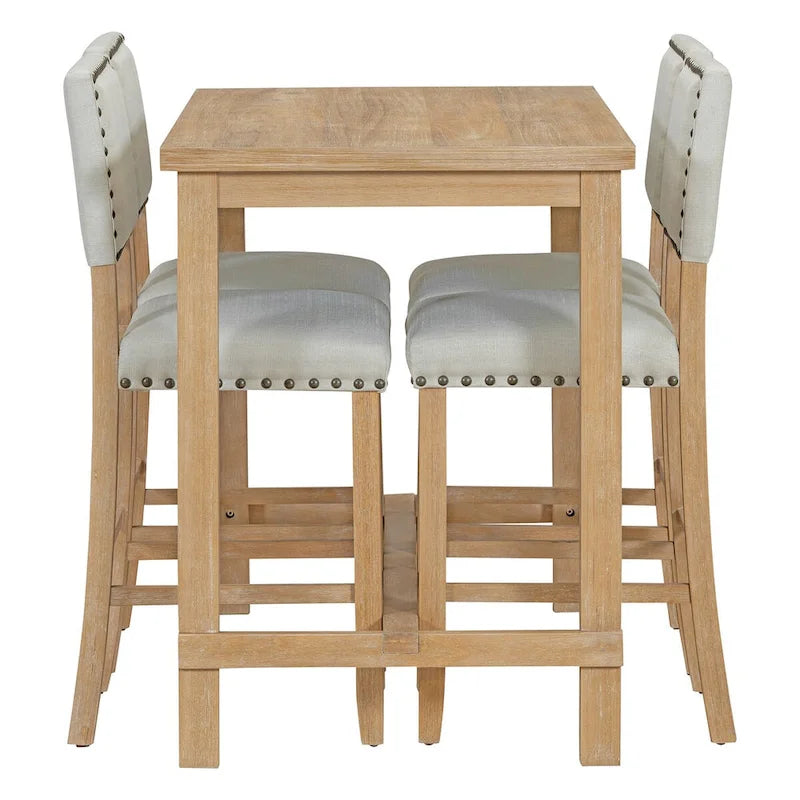 Set da pranzo ad altezza bancone in legno naturale, 5 posti