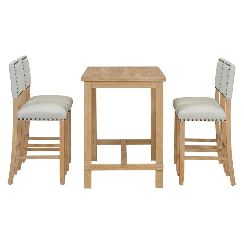 Set da pranzo ad altezza bancone in legno naturale, 5 posti