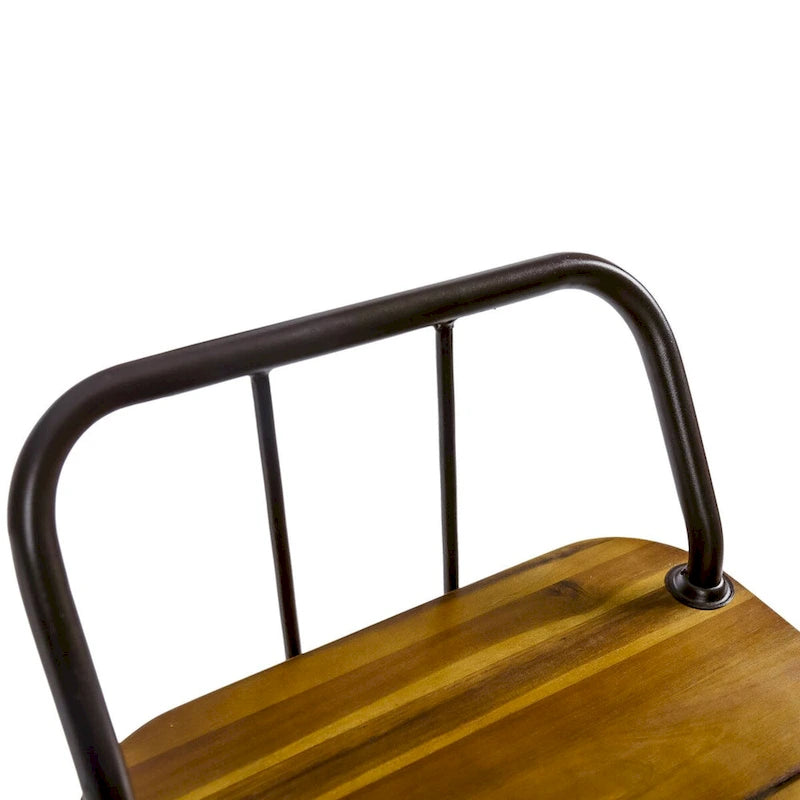 Set di 2 sgabelli da bar da esterno da 30", grigio/naturale/marrone, stile rustico industriale, legno di acacia e ferro