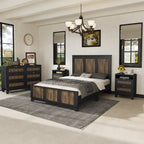 Letto a piattaforma stile fattoria, misura matrimoniale, bianco/nero, set da 4 pezzi per 1-2 persone