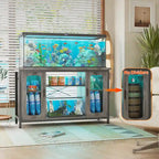 Mobiletto 2-in-1 per Acquario Quercia Nera/Grigia con Luce LED e Prese di Corrente, 2 Vasche
