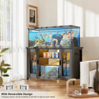 Mobiletto 2-in-1 per Acquario Quercia Nera/Grigia con Luce LED e Prese di Corrente, 2 Vasche