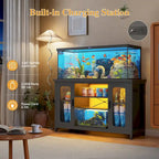 Mobiletto 2-in-1 per Acquario Quercia Nera/Grigia con Luce LED e Prese di Corrente, 2 Vasche