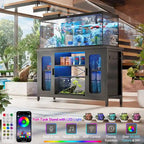 Mobiletto 2-in-1 per Acquario Quercia Nera/Grigia con Luce LED e Prese di Corrente, 2 Vasche