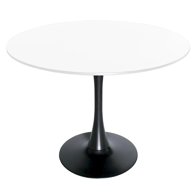 Tavolo da pranzo rotondo con piedistallo per 4 persone, piano in MDF, colore nero/bianco/bianco marmorizzato