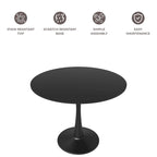 Tavolo da pranzo rotondo con piedistallo per 4 persone, piano in MDF, colore nero/bianco/bianco marmorizzato