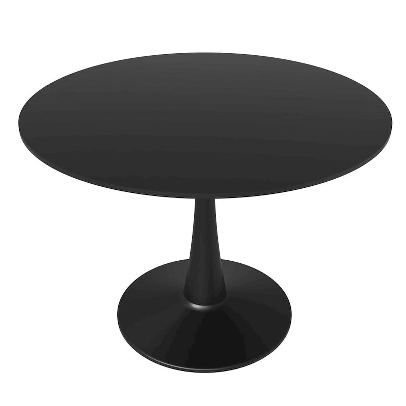 Tavolo da pranzo rotondo con piedistallo per 4 persone, piano in MDF, colore nero/bianco/bianco marmorizzato
