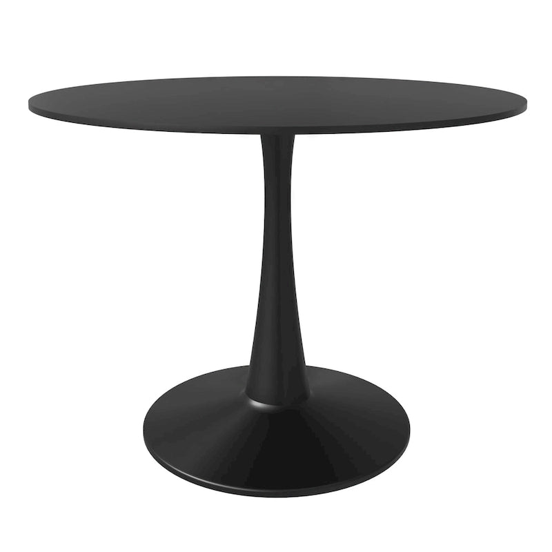 Tavolo da pranzo rotondo con piedistallo per 4 persone, piano in MDF, colore nero/bianco/bianco marmorizzato