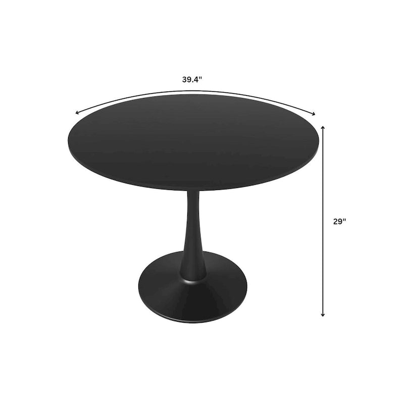Tavolo da pranzo rotondo con piedistallo per 4 persone, piano in MDF, colore nero/bianco/bianco marmorizzato