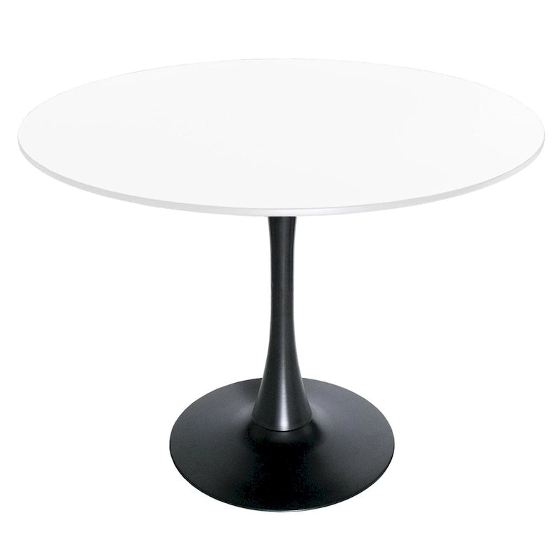 Tavolo da pranzo rotondo con piedistallo per 4 persone, piano in MDF, colore nero/bianco/bianco marmorizzato