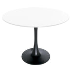 Tavolo da pranzo rotondo con piedistallo per 4 persone, piano in MDF, colore nero/bianco/bianco marmorizzato
