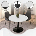 Tavolo da pranzo rotondo con piedistallo per 4 persone, piano in MDF, colore nero/bianco/bianco marmorizzato