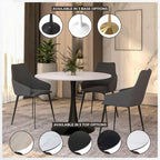 Tavolo da pranzo rotondo con piedistallo per 4 persone, piano in MDF, colore nero/bianco/bianco marmorizzato