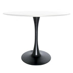 Tavolo da pranzo rotondo con piedistallo per 4 persone, piano in MDF, colore nero/bianco/bianco marmorizzato