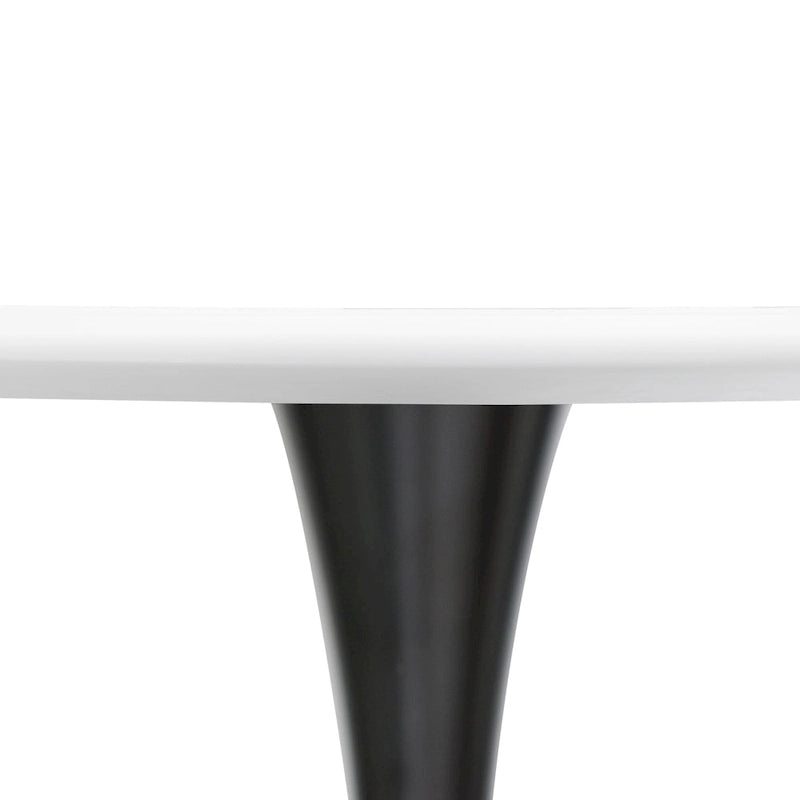 Tavolo da pranzo rotondo con piedistallo per 4 persone, piano in MDF, colore nero/bianco/bianco marmorizzato