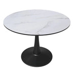 Tavolo da pranzo rotondo con piedistallo per 4 persone, piano in MDF, colore nero/bianco/bianco marmorizzato