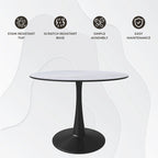 Tavolo da pranzo rotondo con piedistallo per 4 persone, piano in MDF, colore nero/bianco/bianco marmorizzato