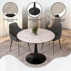 Tavolo da pranzo rotondo con piedistallo per 4 persone, piano in MDF, colore nero/bianco/bianco marmorizzato