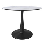 Tavolo da pranzo rotondo con piedistallo per 4 persone, piano in MDF, colore nero/bianco/bianco marmorizzato